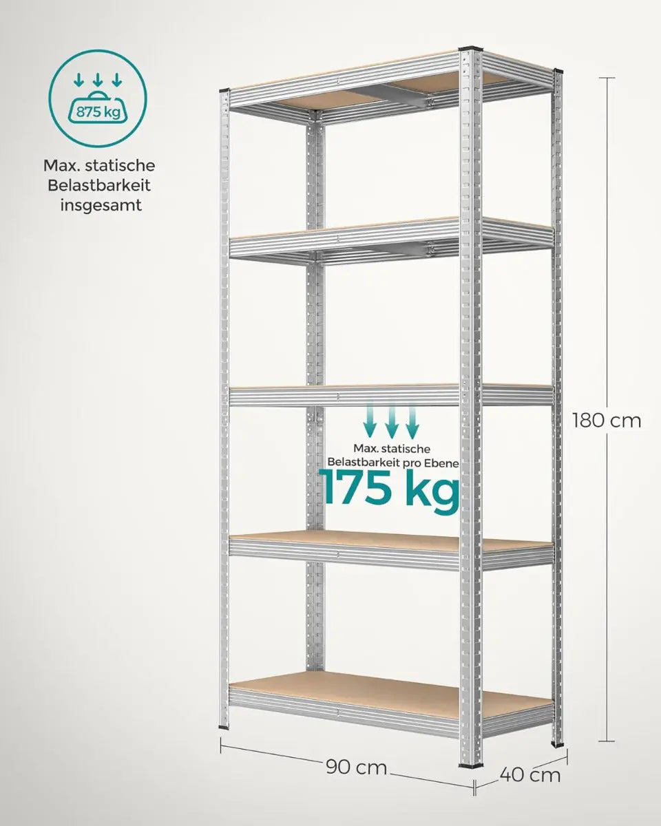 Schwerlastregal mit Stahlgestell, bis 875 kg, silbern von Songmics