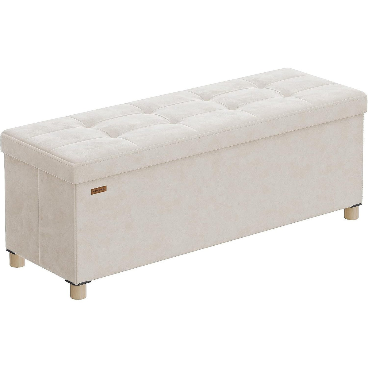 Sitzbank Aufbewahrungsbank 110x38x40 cm Samt Beige von Songmics