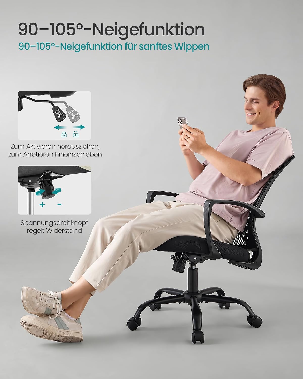 Bürostuhl ergonomisch Netzstuhl mit Wippfunktion Schwarz von Songmics
