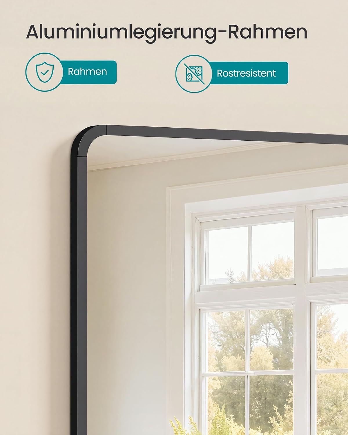 Wandspiegel 91x61 cm rechteckig Aluminium Schwarz von Songmics