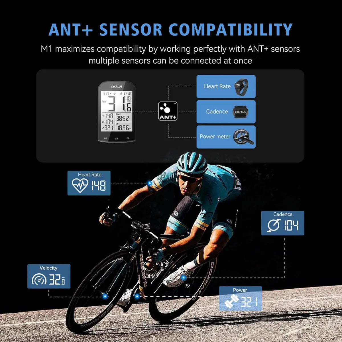 Fahrradcomputer M1 GPS Kabellos 2.9 Zoll LCD von Cycplus