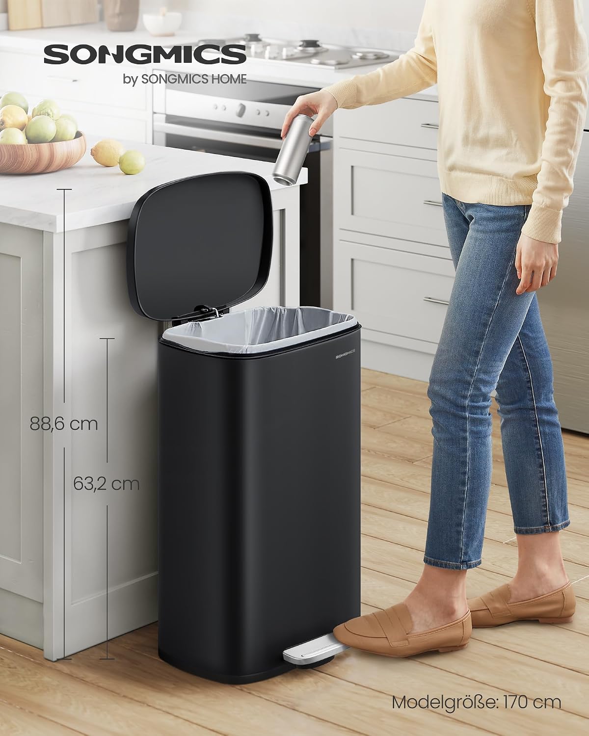 Mülleimer 50 L mit Deckel Softclose Treteimer Schwarz von guteszeug.ch