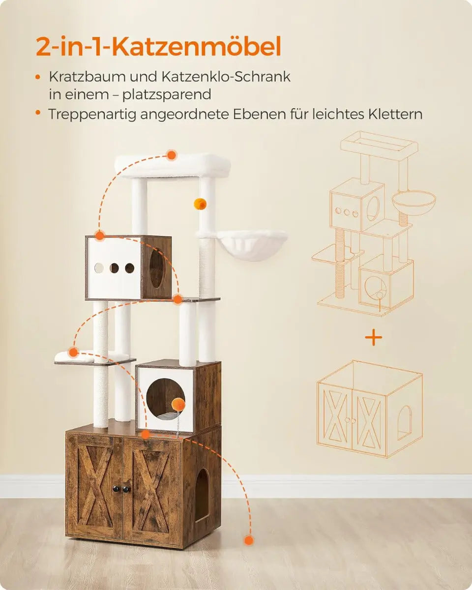 Kratzbaum mit Katzenklo-Schrank vintagebraun von Songmics