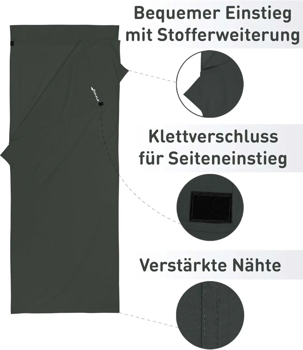 Hüttenschlafsack Mikrofaser ultraleicht mit Kissenfach 90x220cm Dunkelgrau von guteszeug.ch