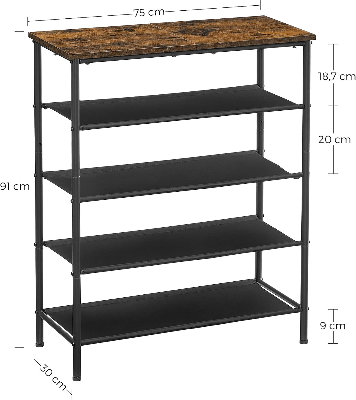 Schuhregal 4 Ablagen 75x30x91 cm Industrial Braun von Songmics