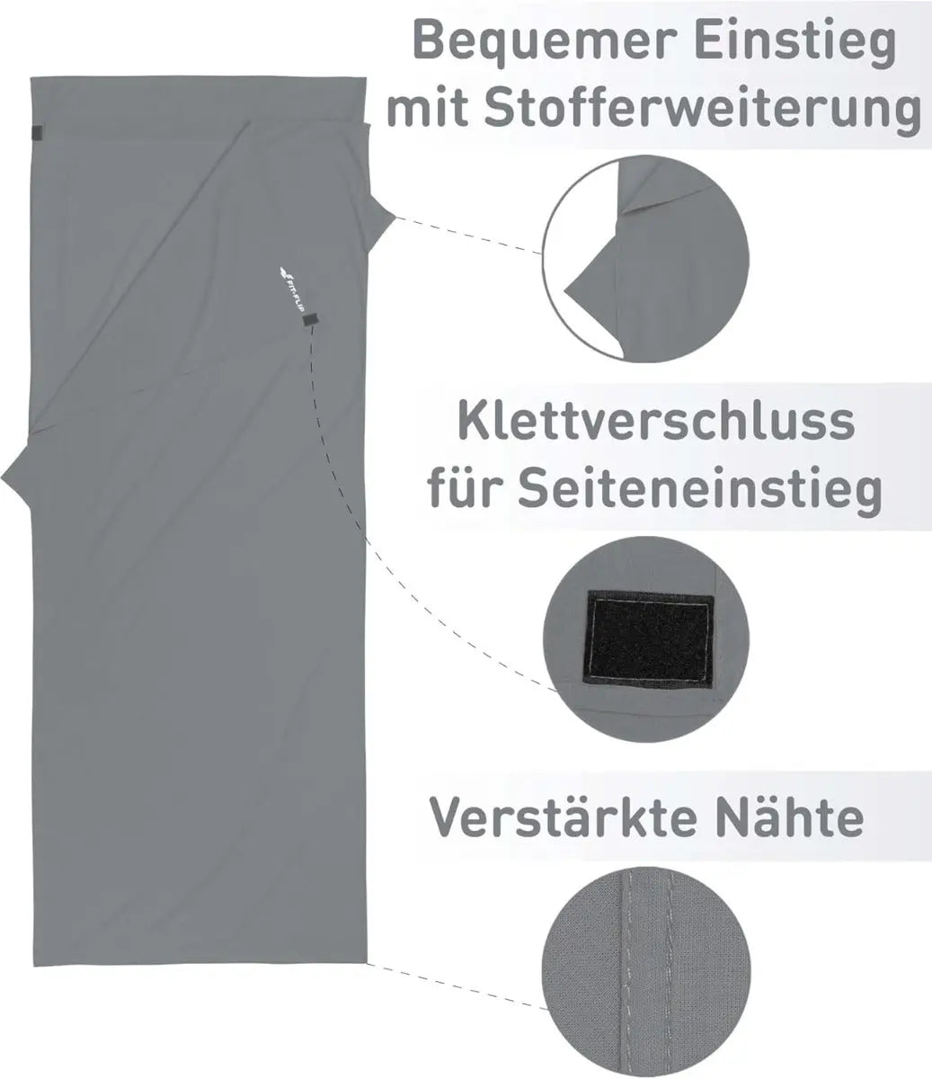 Hüttenschlafsack Mikrofaser ultraleicht mit Kissenfach 90x220cm Grau von guteszeug.ch
