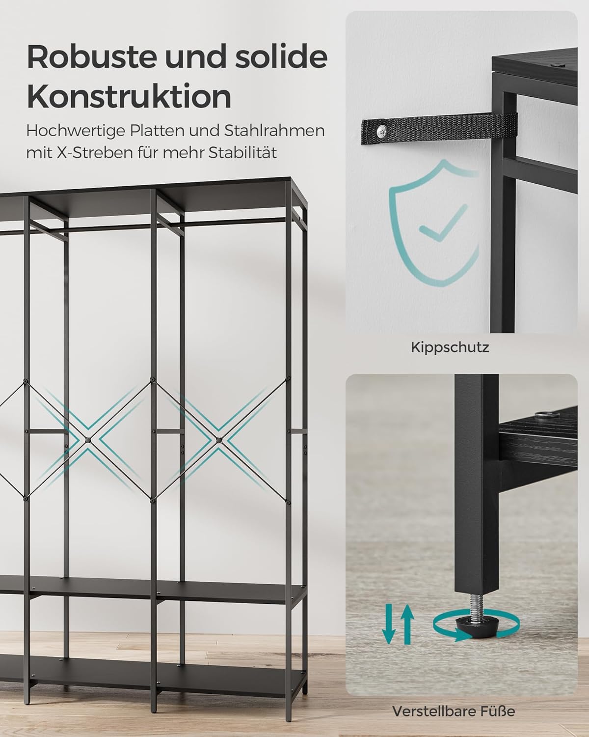 Offener Kleiderschrank mit Stange Haken Ablagen 180 cm von Songmics