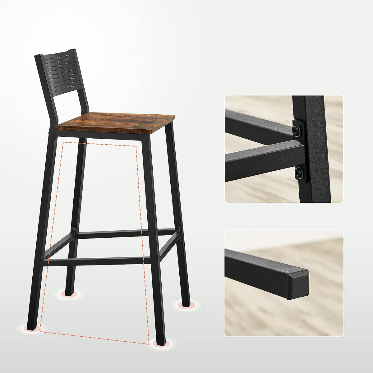 Barhocker 97 cm mit Rückenlehne Industrial Braun Schwarz von Songmics