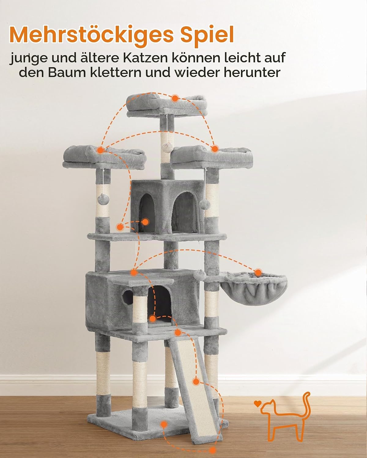 Kratzbaum XXL 172 cm Katzenbaum Taubengrau mit Höhlen von Songmics