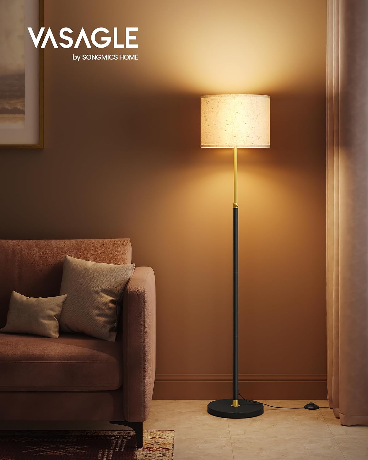 LED-Stehlampe höhenverstellbar 140-171 cm Schwarz E27 von Songmics