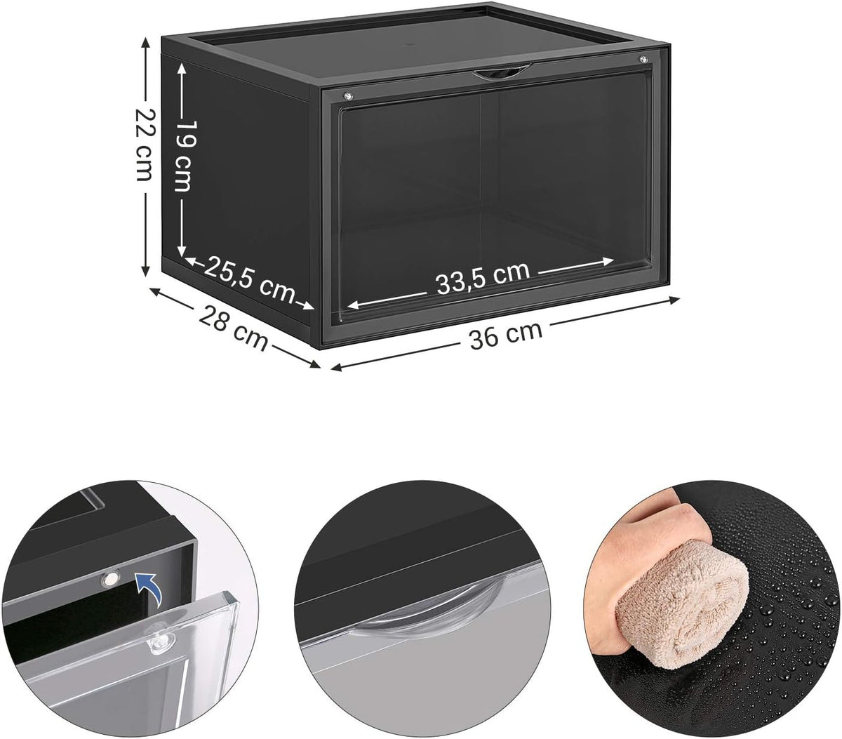 Schuhboxen 6er Set Sneakerboxen 36x28x22 cm Schwarz von guteszeug.ch