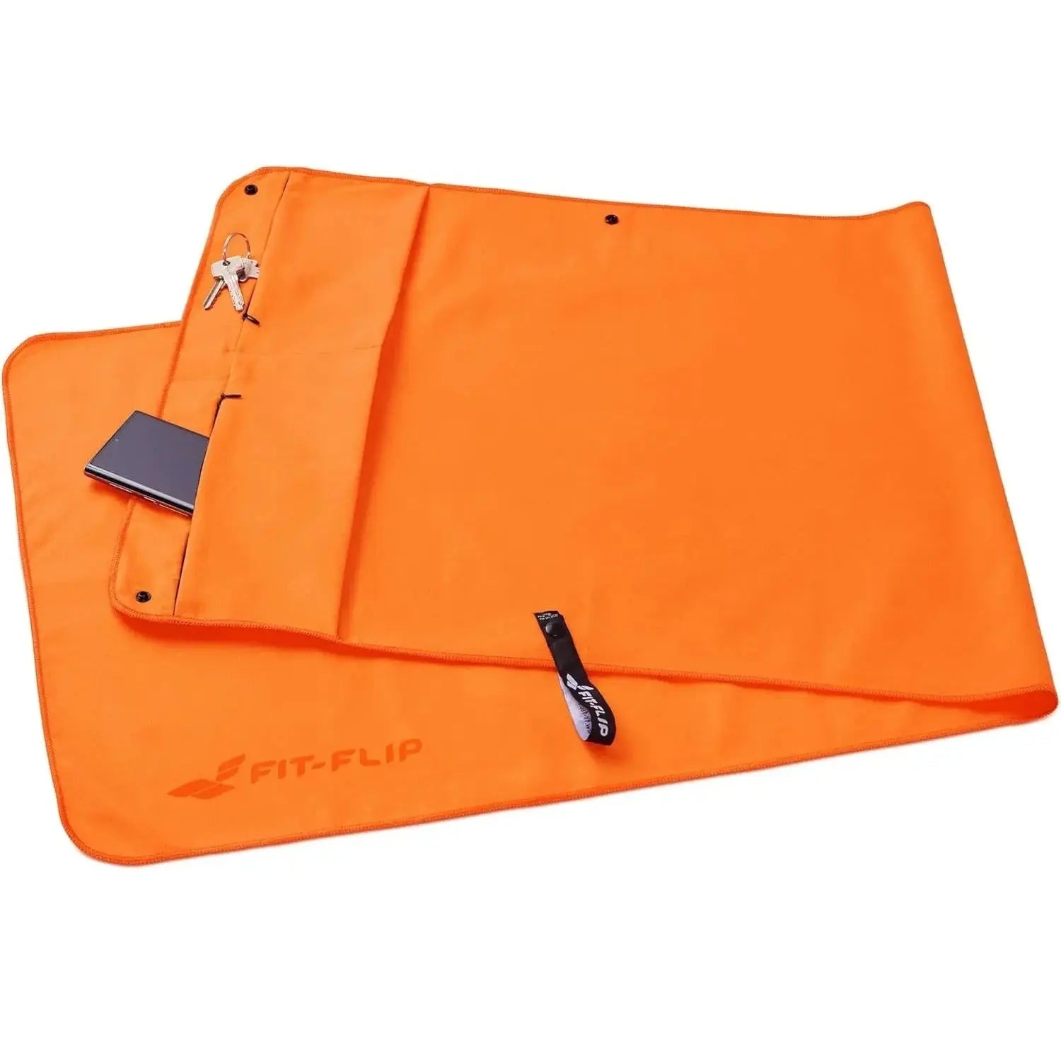 Fitnesshandtuch Mikrofaser mit Reissverschlusstasche 130x48cm Orange von guteszeug.ch