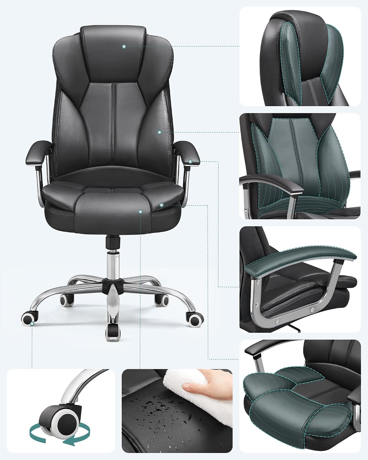 Bürostuhl ergonomisch 150 kg Schwarz Kopfstütze von Songmics