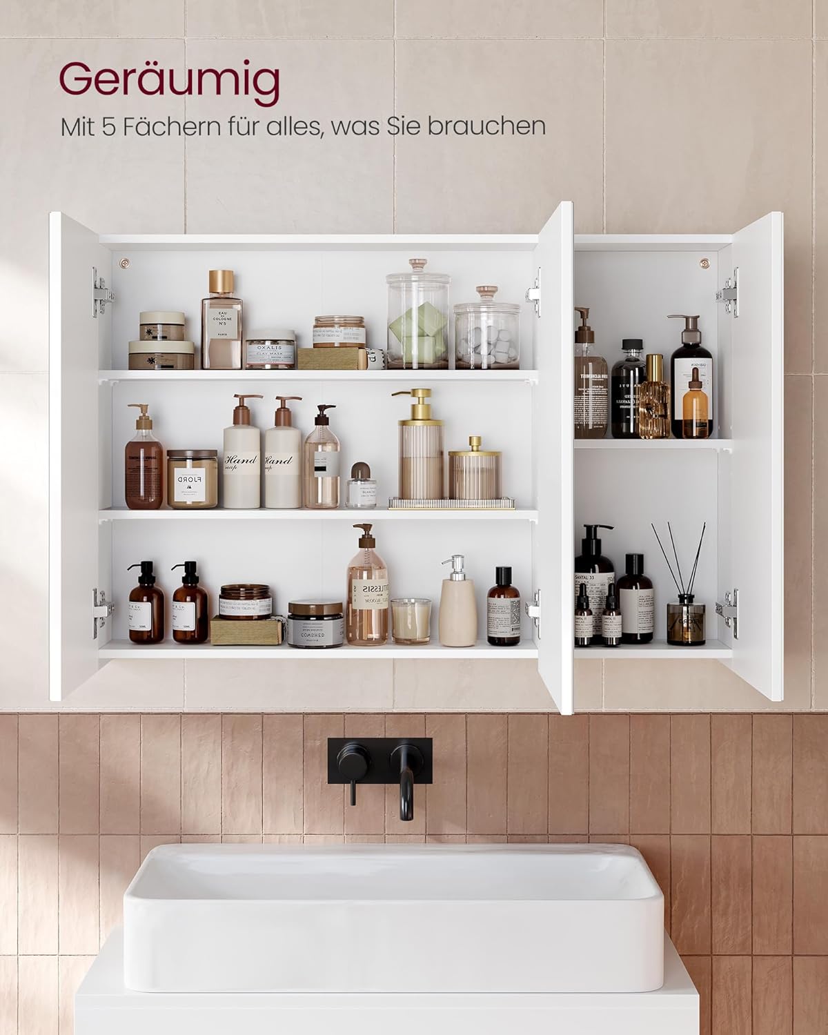 Spiegelschrank Bad 3 Türen weiß 90 cm verstellbar von guteszeug.ch