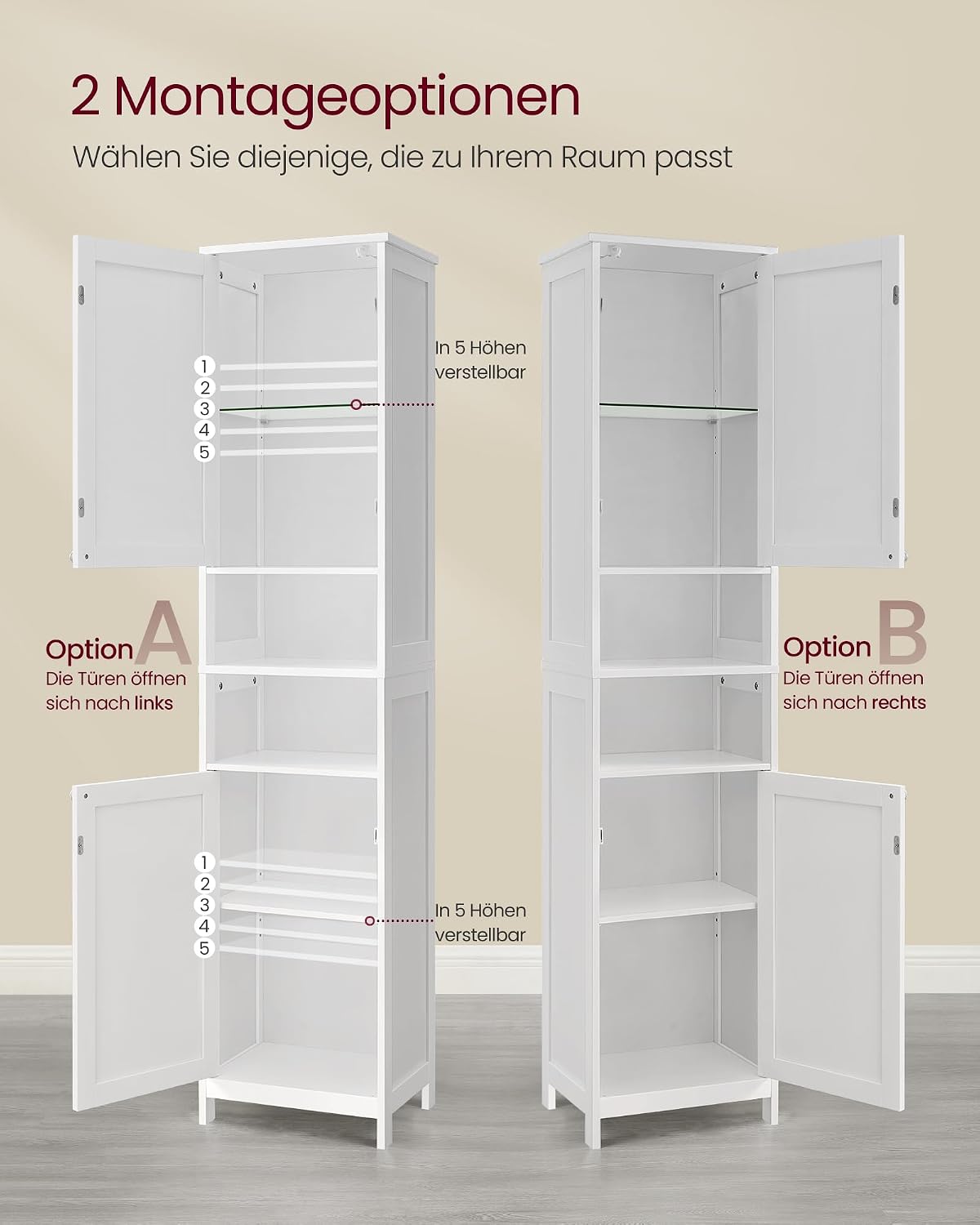 Badezimmerschrank Hochschrank 40x30x170 cm Wolkenweiss von Songmics