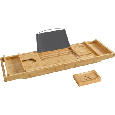 Badewannenablage Bambus ausziehbar mit Getränkehalter