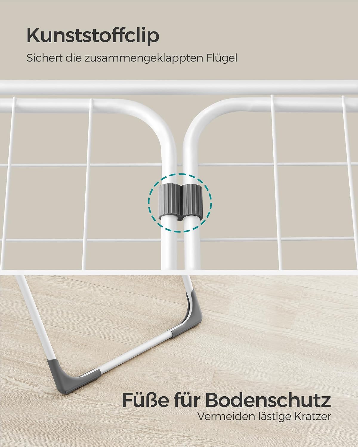 Flügelwäscheständer 17 Stangen 18 m Trockenfläche Weiss von Songmics