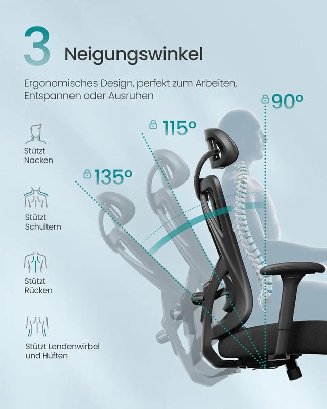 Bürostuhl Ergonomisch Computerstuhl Höhenverstellbar Schwarz von Songmics