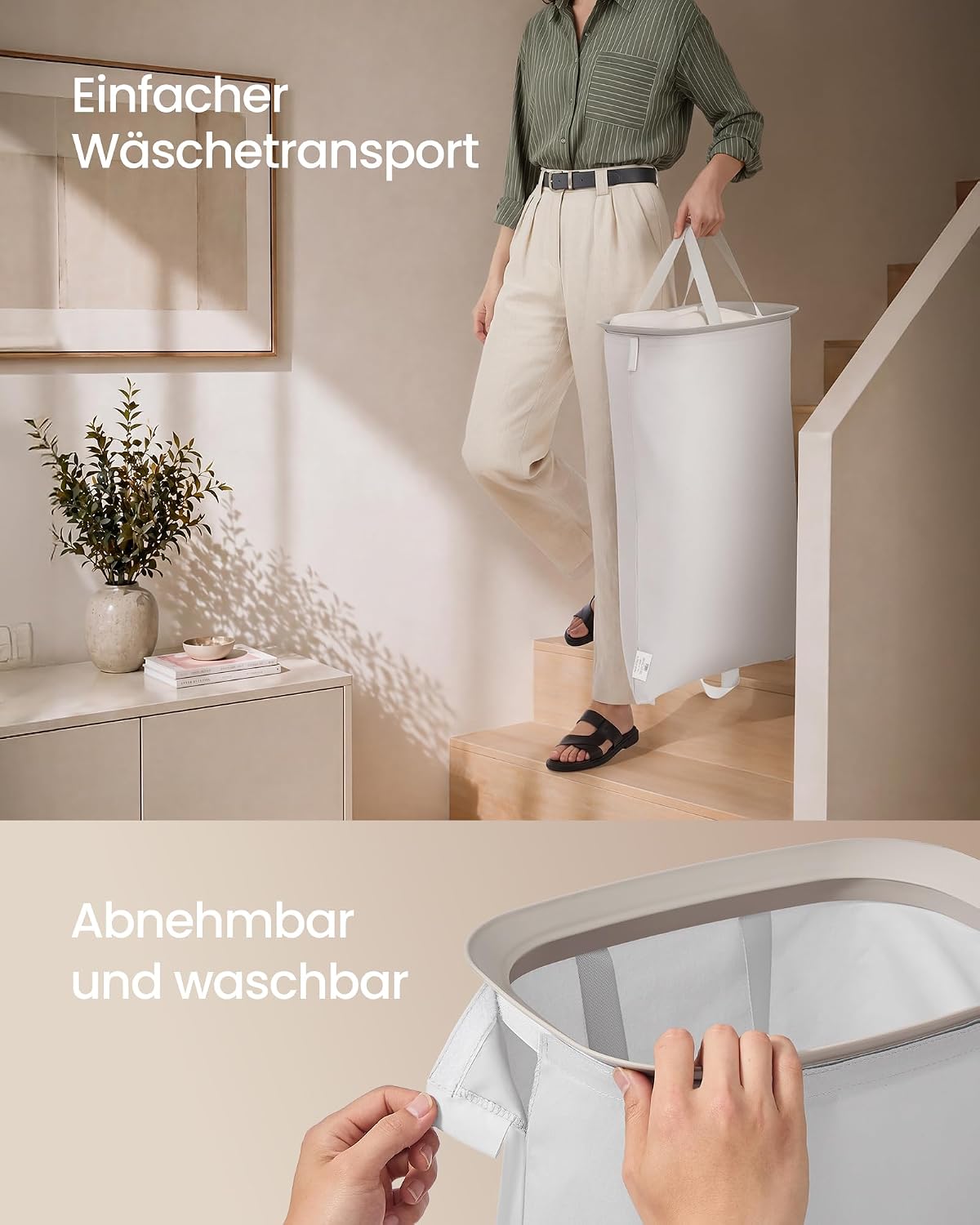 Wäschekorb 160 l 2 Fächer faltbar Cappuccino-Beige von Songmics