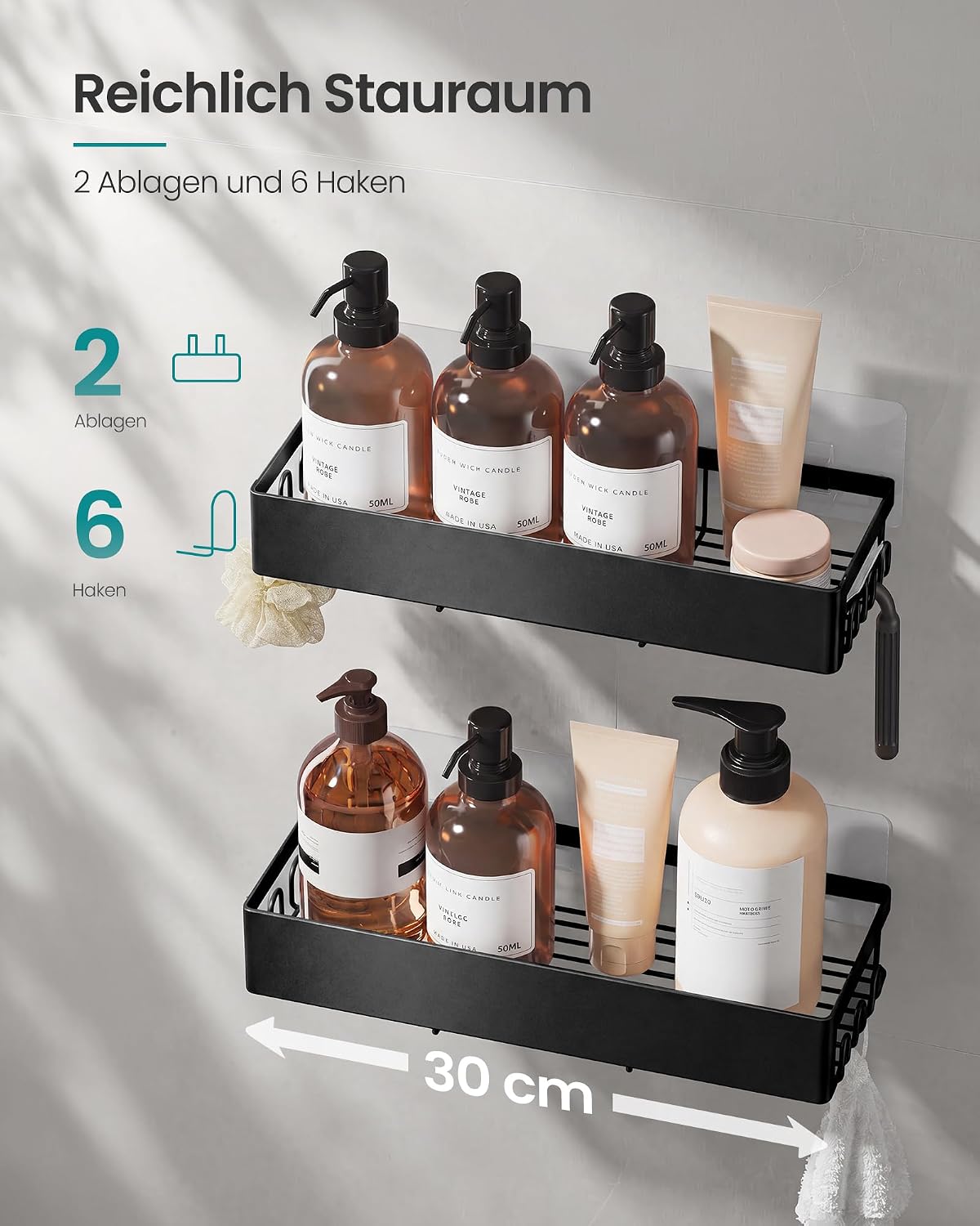 Duschregal 2er-Set 31,5x12,5x5 cm Schwarz ohne Bohren von Songmics