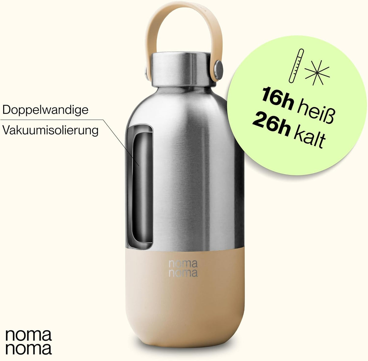 Trinkflasche Edelstahl auslaufsicher 500ml Chai Beige von guteszeug.ch