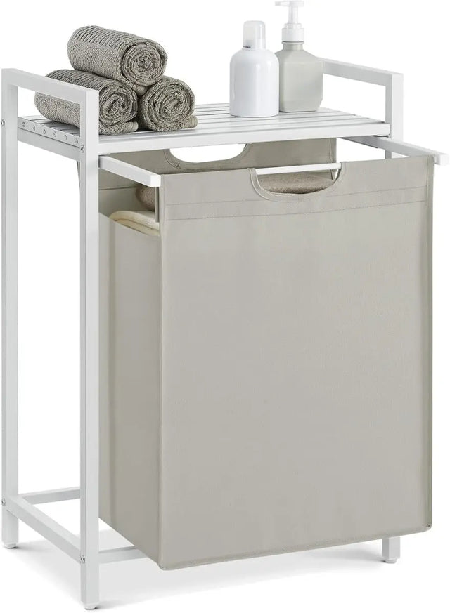 Wäschekorb mit Ablage, cremeweiss-mattweiss von Songmics