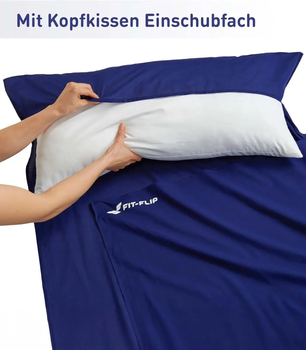Hüttenschlafsack Mikrofaser ultraleicht mit Kissenfach 90x220cm Königsblau von guteszeug.ch