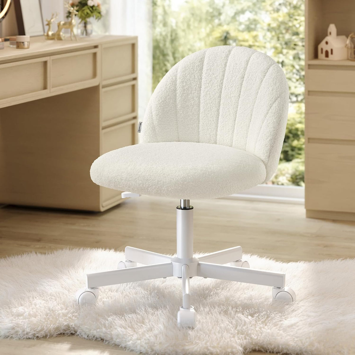 Bürostuhl Drehstuhl Teddyfleece Cremeweiss 44-59 cm von Songmics