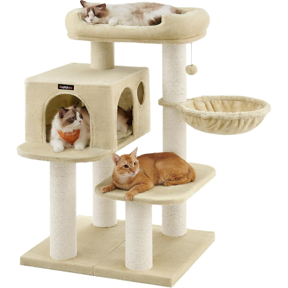 Kratzbaum XXL 112 cm Katzenbaum für grosse Katzen Beige von Songmics