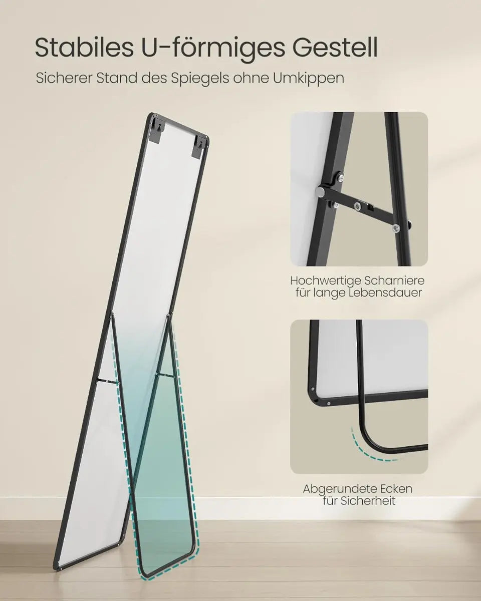 Standspiegel 160x50cm Aluminium Schwarz Rechteckig von Songmics