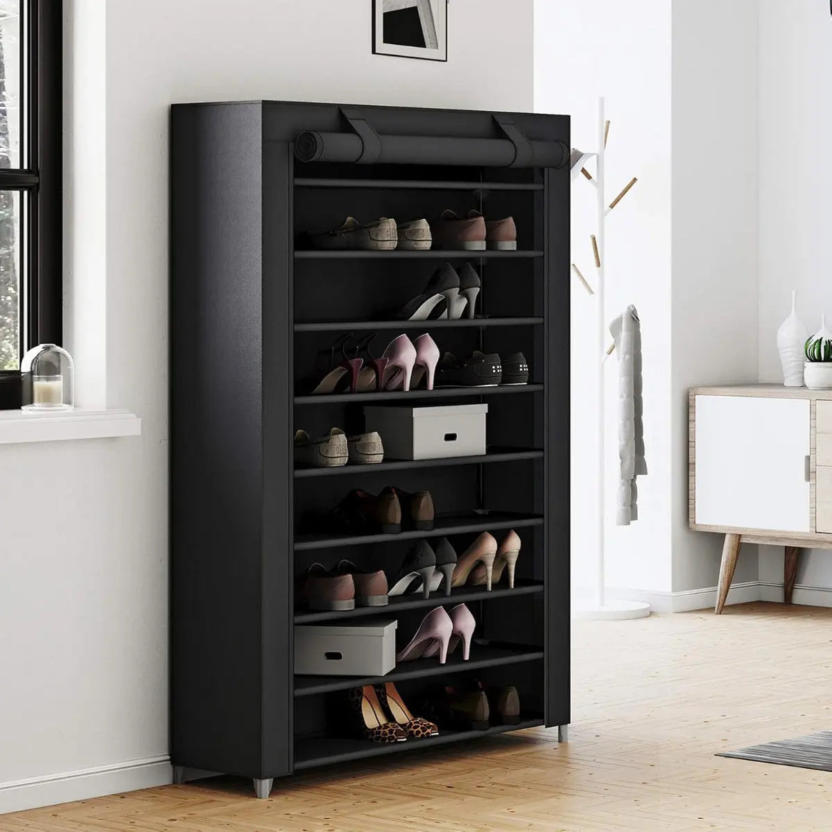 Schuhregal mit 9 Ebenen Schwarz, 100 x 28 x 162 cm von guteszeug.ch