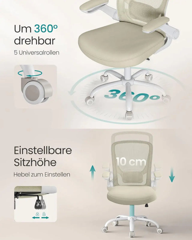 Bürostuhl Ergonomisch Drehstuhl Höhenverstellbar Beige von Songmics