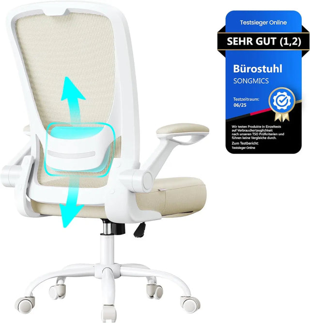 Bürostuhl Ergonomisch Drehstuhl Höhenverstellbar Beige von Songmics