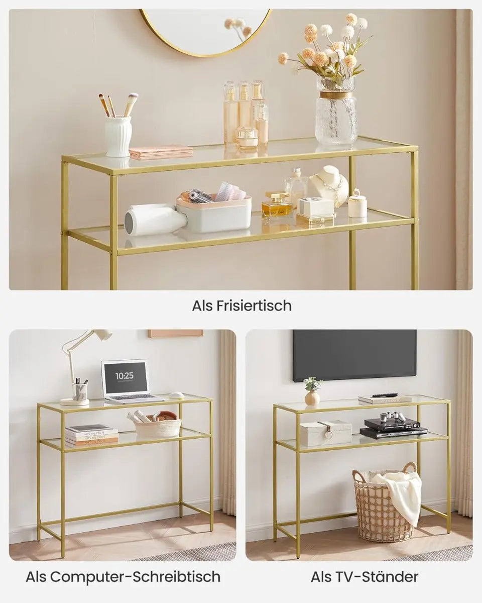 Konsolentisch Hartglas Modern Verstellbar Wohnzimmer Goldfarben von Songmics