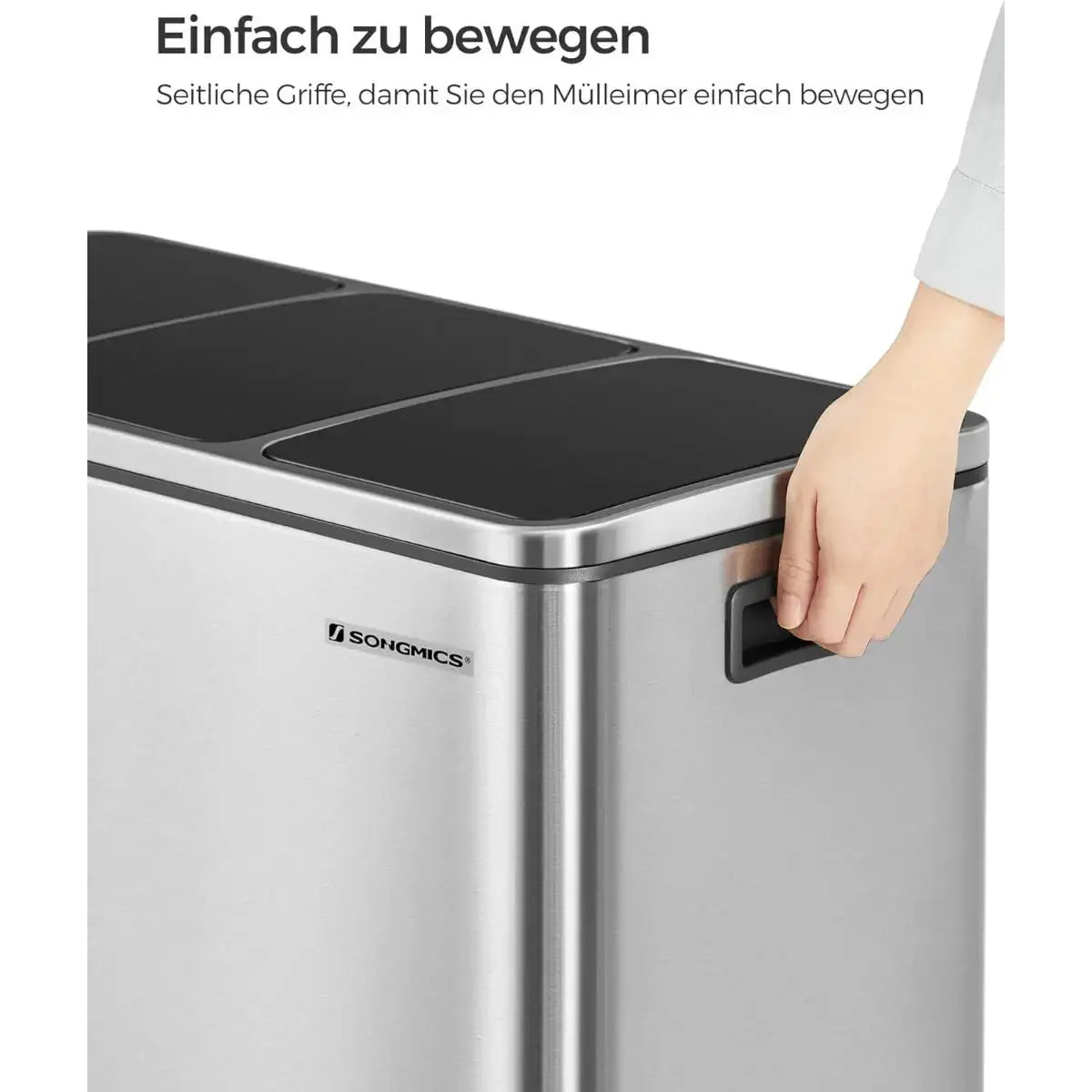 Mülleimer Küche Mülltrennsystem 3 Fächer Silber von Songmics