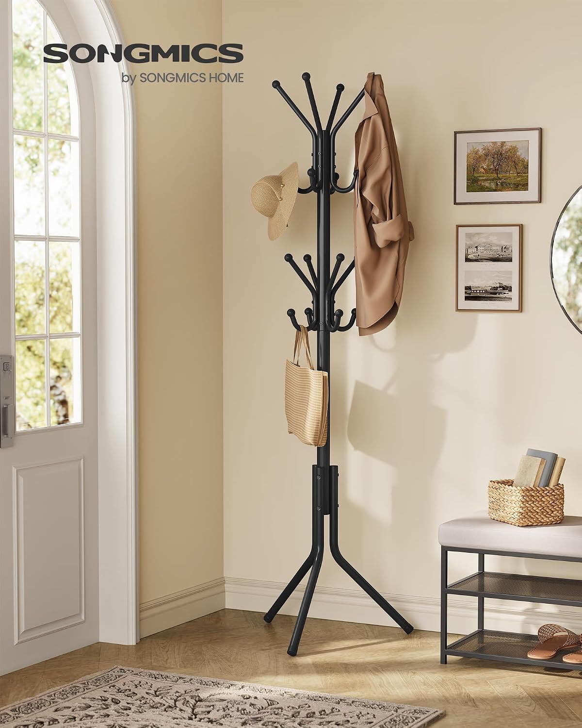Kleiderständer 16 Haken 48x43x175 cm Tintenschwarz von Songmics