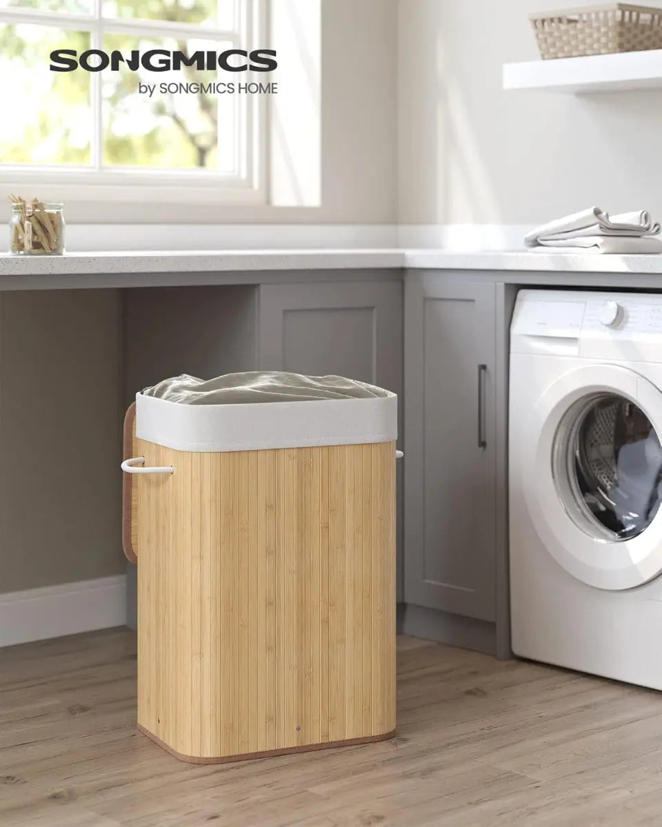 Wäschekorb Wäschesammler mit Deckel Bambus 72l von Songmics