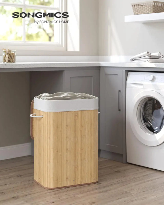 Wäschekorb Wäschesammler mit Deckel Bambus 72l von Songmics