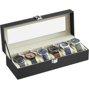 Uhrenbox 6 Fächer Uhrenorganizer Schwarz mit Glasdeckel von Songmics