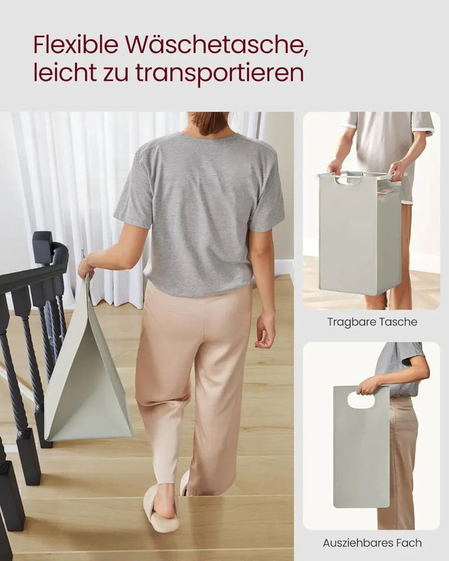 Wäschekorb mit 3 Fächern und Ablage, cremeweiss-mattweiss von Songmics