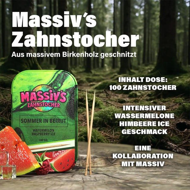 Massiv's Sommer in Beirut Zahnstocher mit Geschmack Watermelon Raspberry Ice in Metalldose von Wunder Zahnstocher