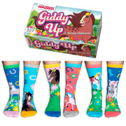 Einzelne Socken im 6er Pack, GIDDY UP Bunte Pferde, Gr. 30,5-38,5, mit Geschenkbox von guteszeug.ch