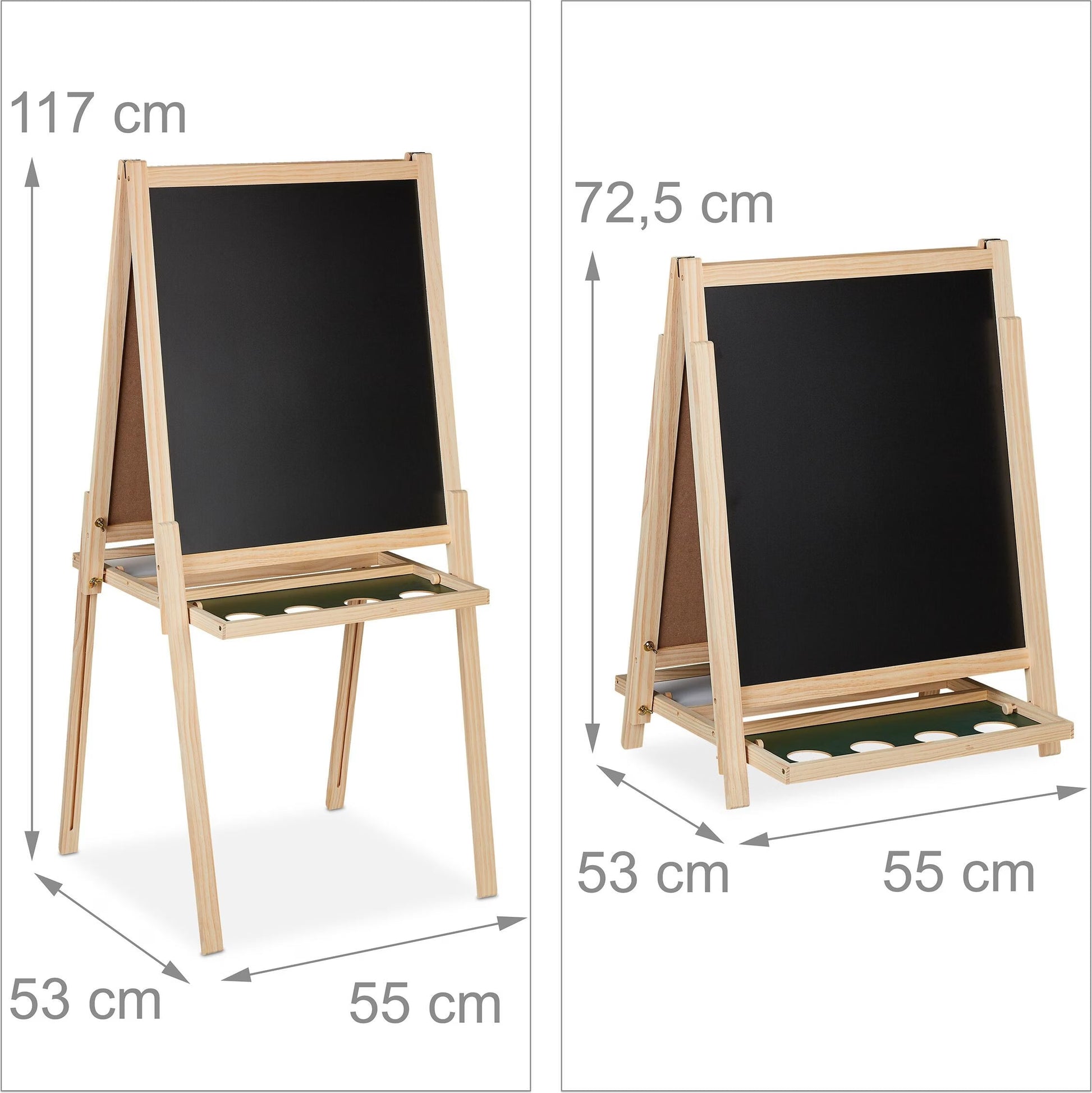 2 in 1 Kindertafel mit Zubehör Hellbraun-Schwarz von Relaxdays