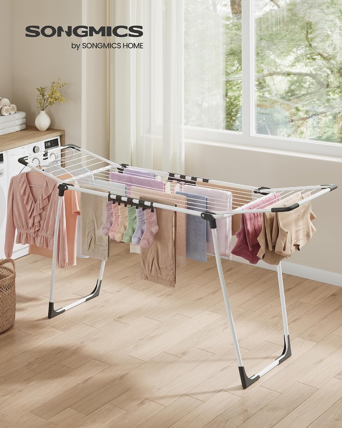 Flügelwäscheständer 18 m Trockenfläche 18 kg Mattweiss von Songmics