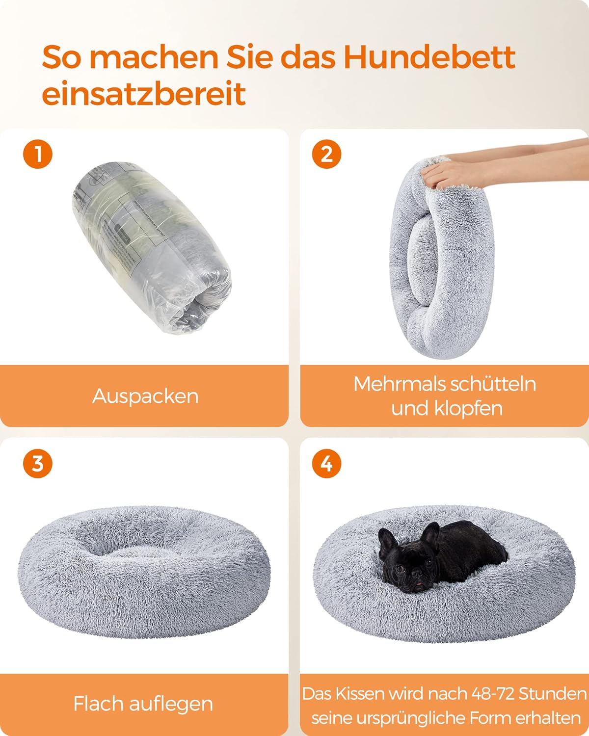 Hundebett Donut flauschig waschbar 70 cm Ombré Grau von Songmics