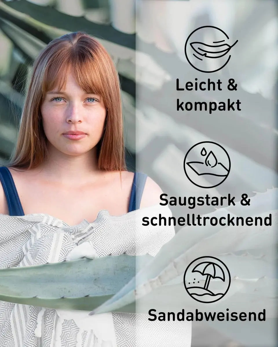 Hamamtuch Baumwolle Recycelt 200x200cm Light Grey - Diamond von guteszeug.ch