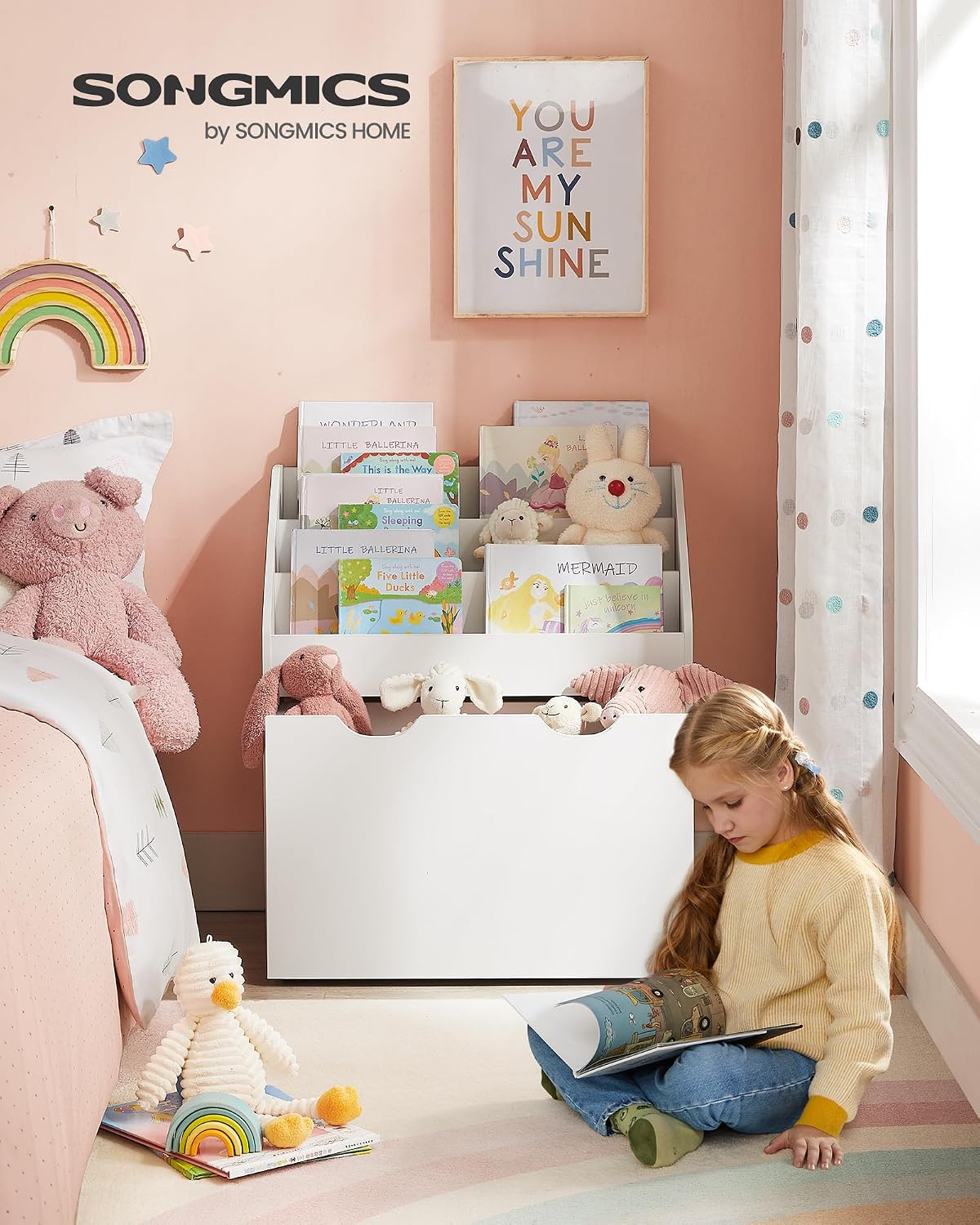 Kinderregal 3 Fächer Spielzeugbox auf Rollen Wolkenweiss von guteszeug.ch