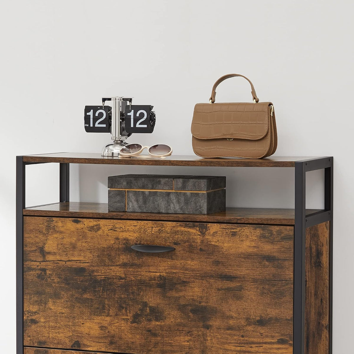 Schuhschrank 3 Fächer 80x30x131 cm Industrial Braun von Songmics
