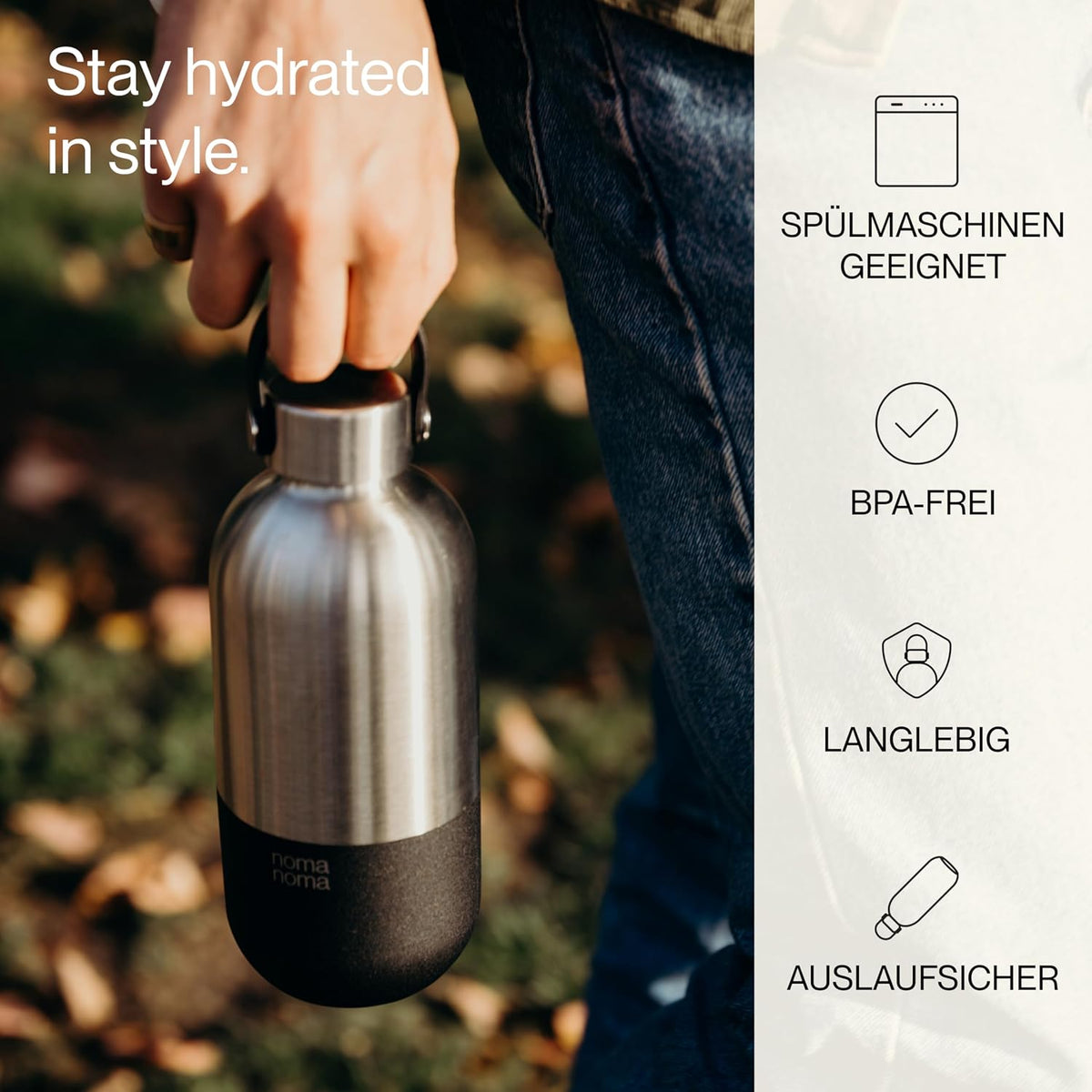 Trinkflasche Edelstahl auslaufsicher 1000ml Coffee Black von guteszeug.ch