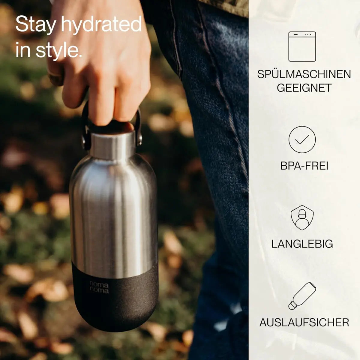 Trinkflasche Edelstahl auslaufsicher 750ml Coffee Black von noma noma
